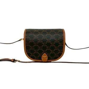 CELINE Folco Medium Triomphe Leather Mini Shoulder Bag/Pochette in Brown 59457